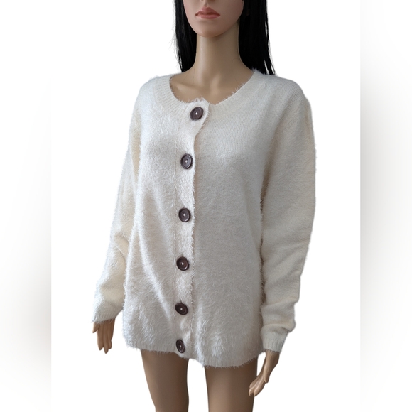 Fuzzy Button Down Cardigan Sweater Size 14 - Picture 2 of 12